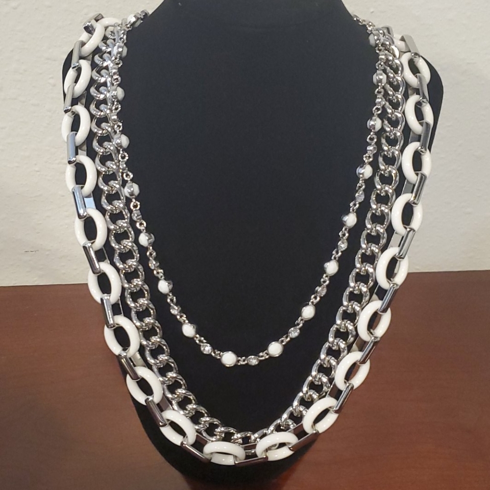 3/$18 Lia Sophia Silver and White three strand necklace Lot 737
